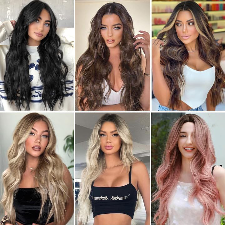 Long Ombre Wavy Wig for Women 26 Inch Middle Part Curly Wavy Wig