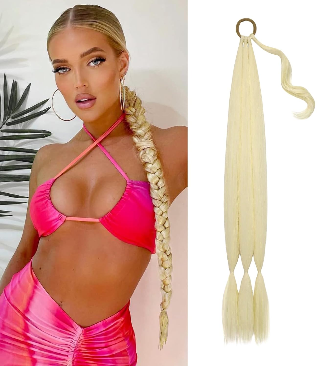 2PCS Long Braided Ponytail Extension with Hair Tie Fluffy Wrap Around DIY Wig