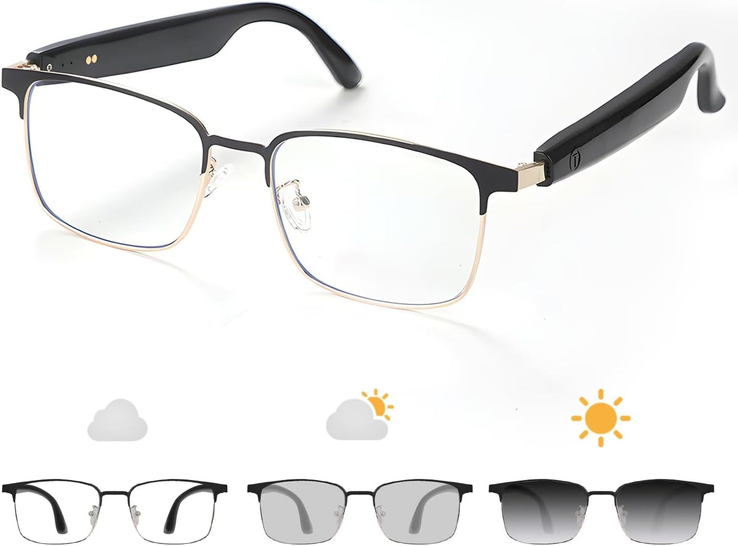 Smart Photochromic Bluetooth Audio Glasses - with Open Earphones and Voice Assistant