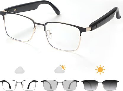 Smart Photochromic Bluetooth Audio Glasses - with Open Earphones and Voice Assistant