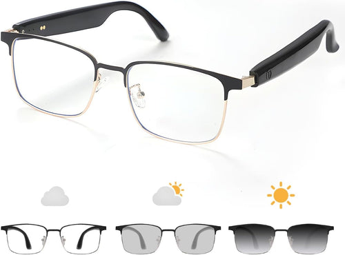 Smart Photochromic Bluetooth Audio Glasses - with Open Earphones and Voice Assistant