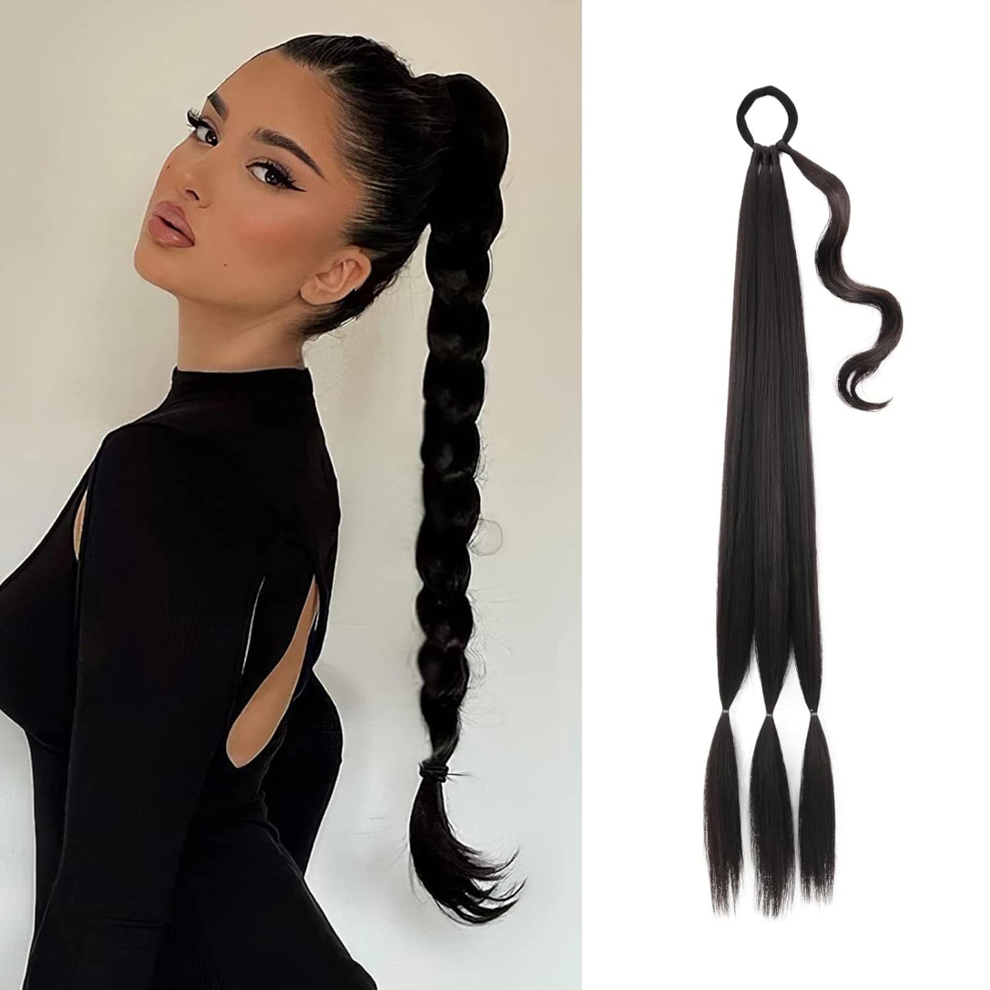 2PCS Long Braided Ponytail Extension with Hair Tie Fluffy Wrap Around DIY Wig