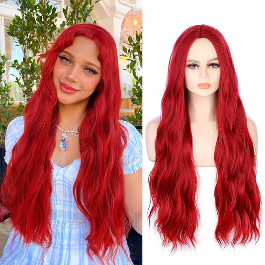 28 Inches Long Curly Wavy Red Wig Cosplay Wigs For Women-Red