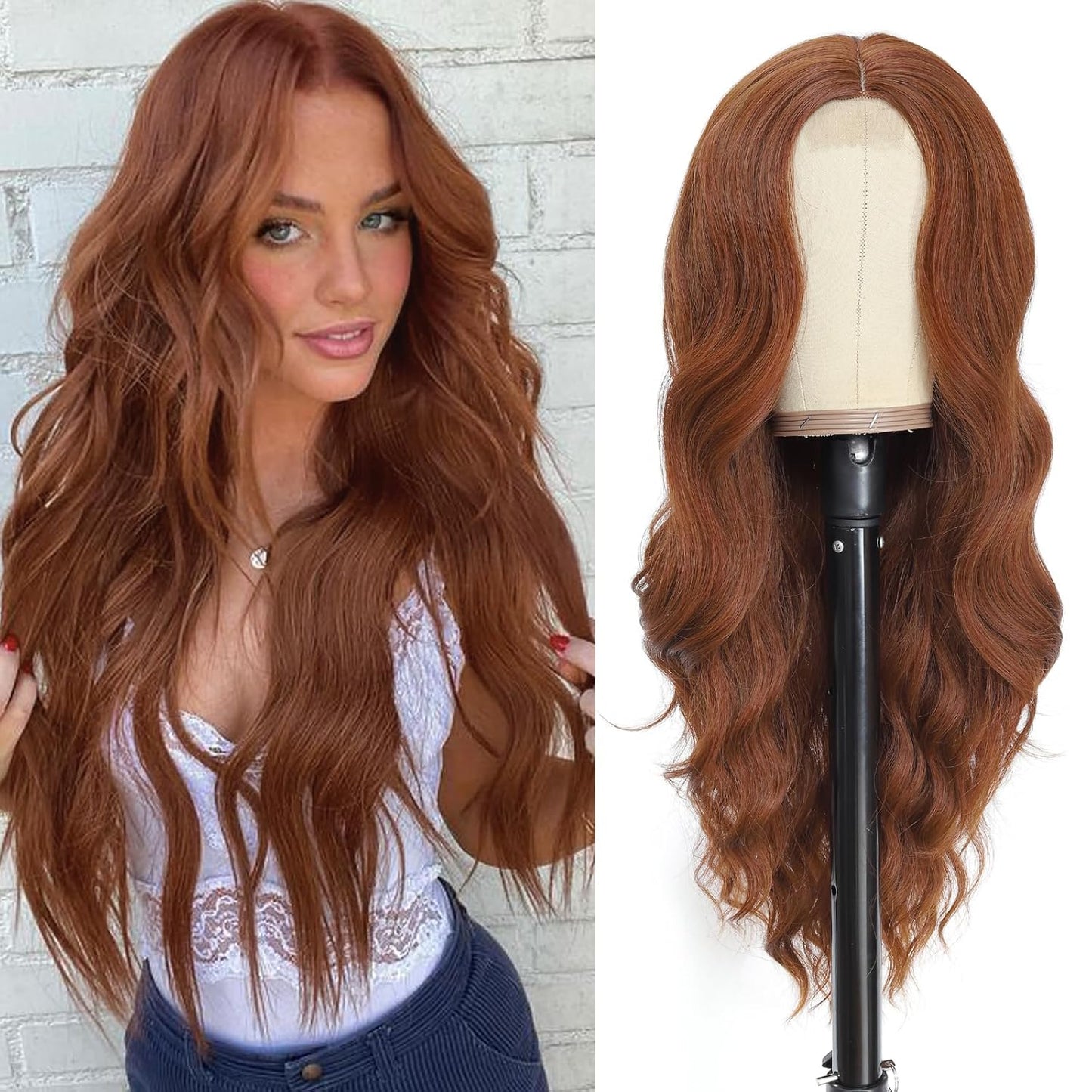 Long Ombre Wavy Wig for Women 26 Inch Middle Part Curly Wavy Wig