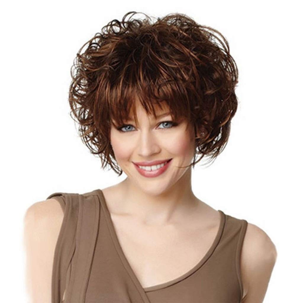 Fashion lady short curly hair Realistic wig fluffy short hair wig-Brown