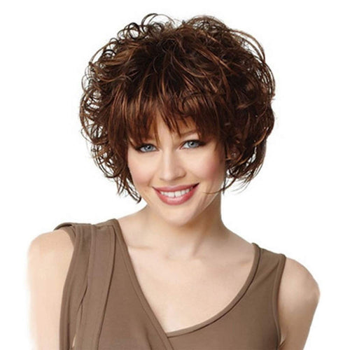 Fashion lady short curly hair Realistic wig fluffy short hair wig-Brown