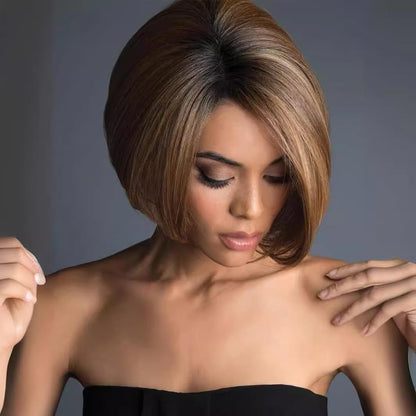 Short Bob Human Hair Wig(Gradient Brown, 8 Inch)