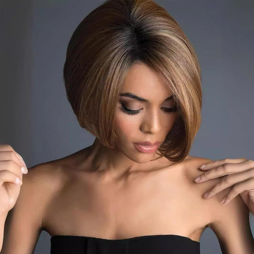 Short Bob Human Hair Wig(Gradient Brown, 8 Inch)