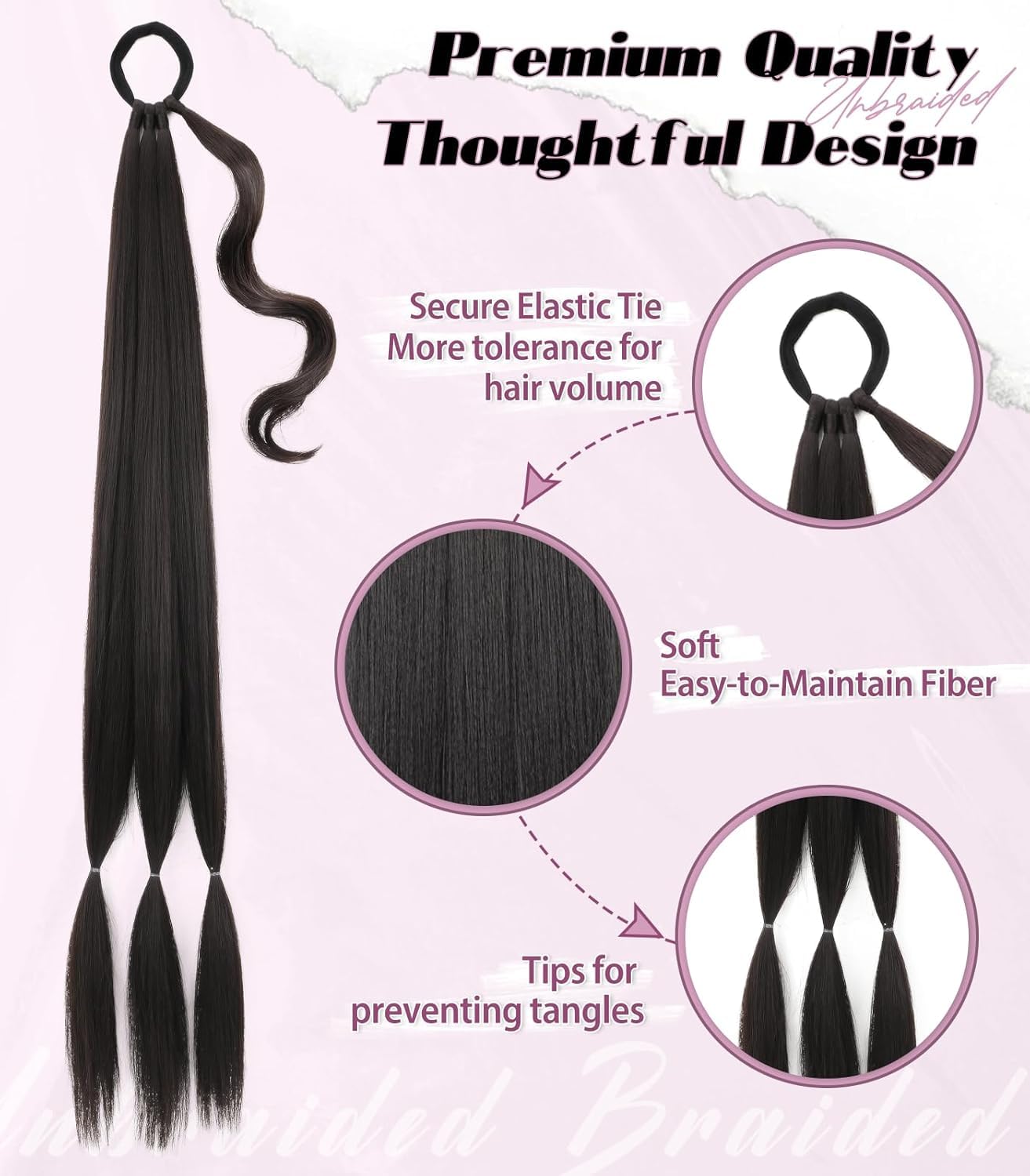 2PCS Long Braided Ponytail Extension with Hair Tie Fluffy Wrap Around DIY Wig