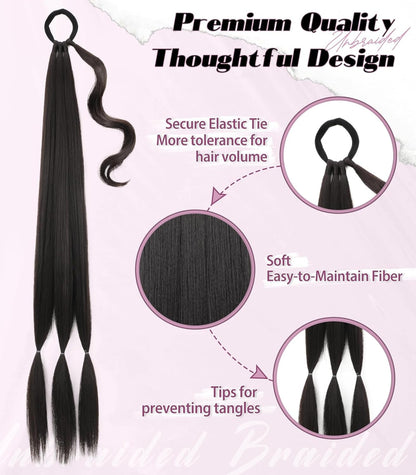 2PCS Long Braided Ponytail Extension with Hair Tie Fluffy Wrap Around DIY Wig