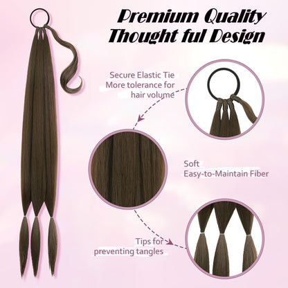 2PCS Long Braided Ponytail Extension with Hair Tie Fluffy Wrap Around DIY Wig