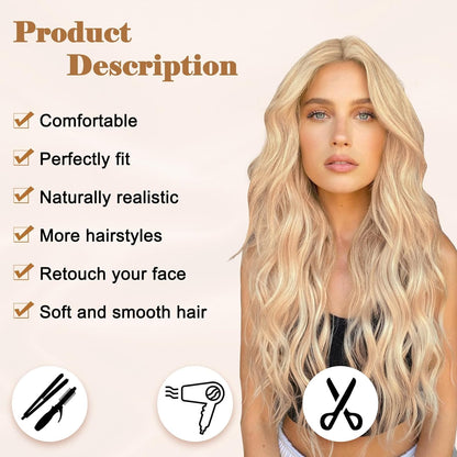 Long Ombre Wavy Wig for Women 26 Inch Middle Part Curly Wavy Wig