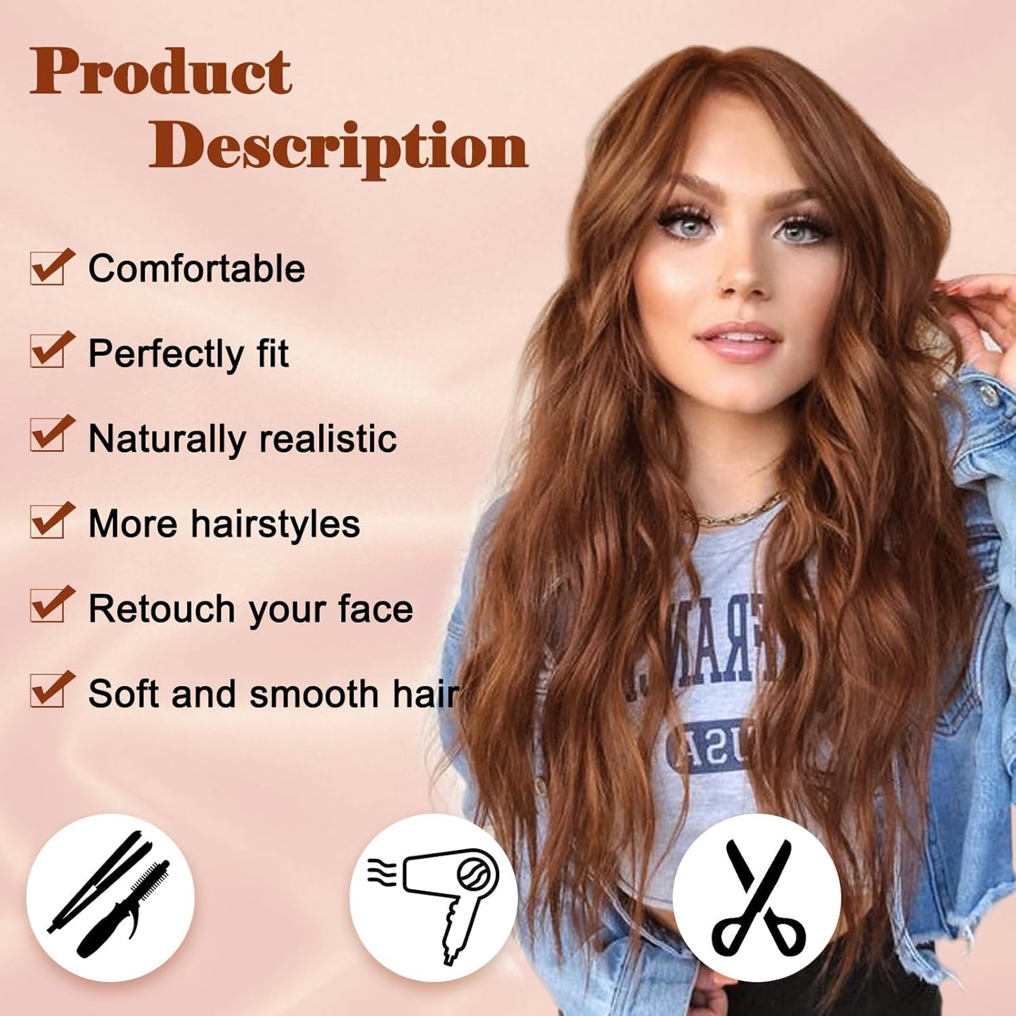 Long Ombre Wavy Wig for Women 26 Inch Middle Part Curly Wavy Wig