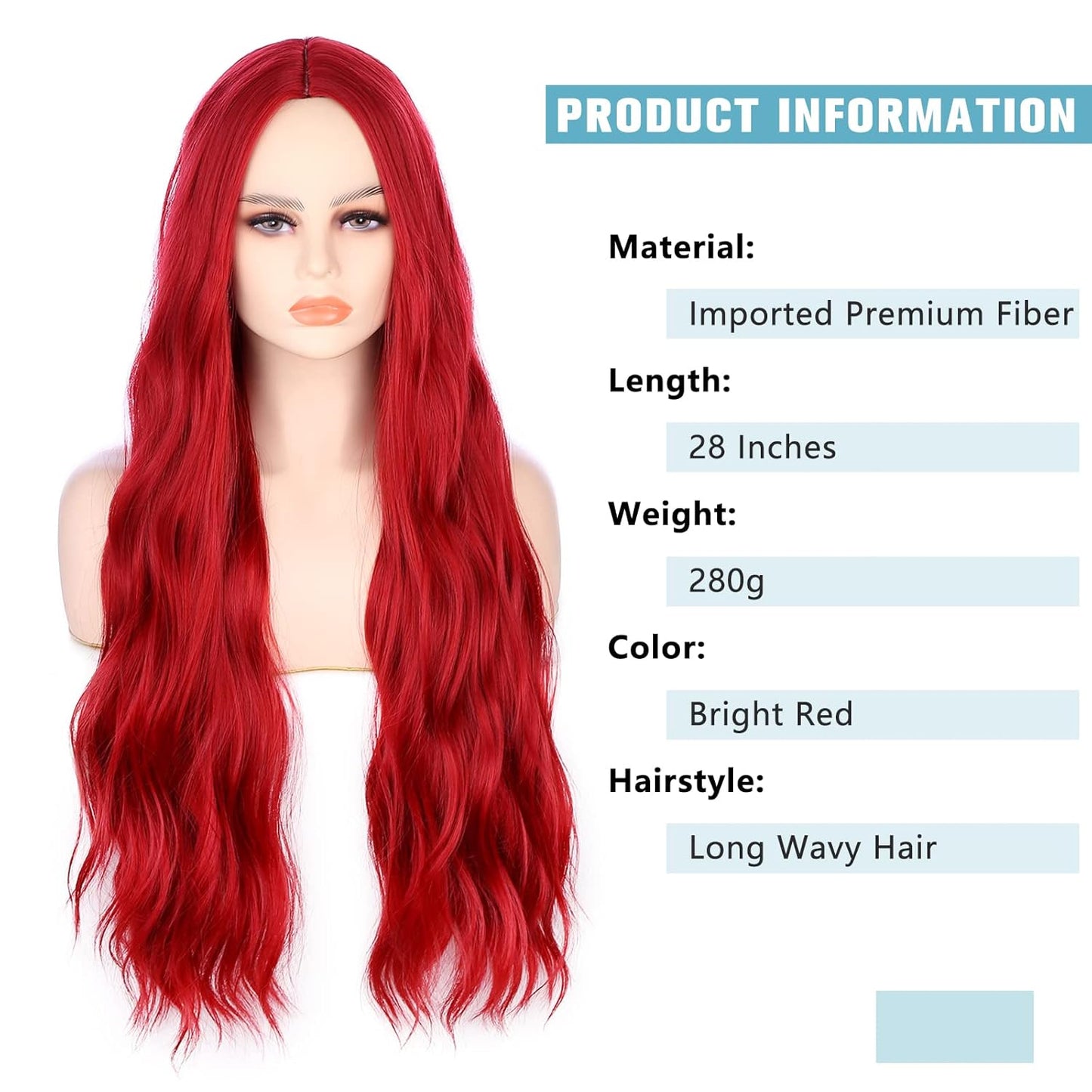 28 Inches Long Curly Wavy Red Wig Cosplay Wigs For Women-Red