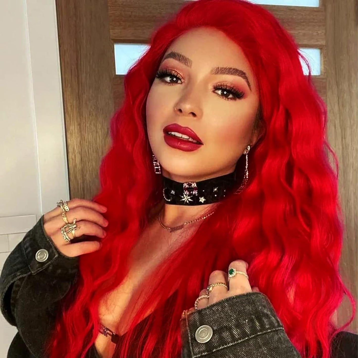 Bright Red Synthetic Lace Front Wig for Women