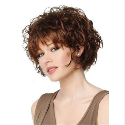 Fashion lady short curly hair Realistic wig fluffy short hair wig-Brown