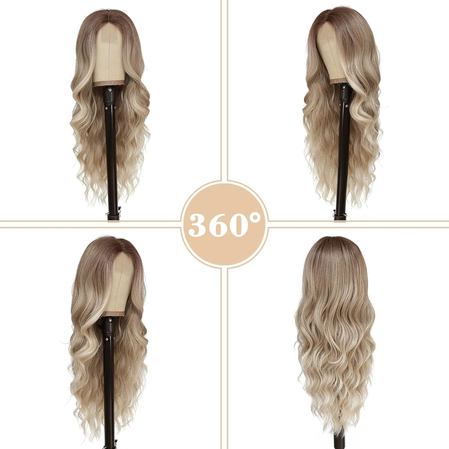 Long Ombre Wavy Wig for Women 26 Inch Middle Part Curly Wavy Wig