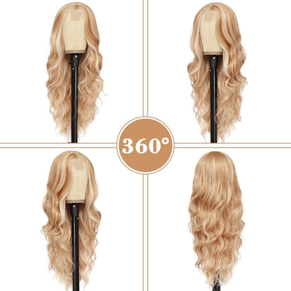 Long Ombre Wavy Wig for Women 26 Inch Middle Part Curly Wavy Wig