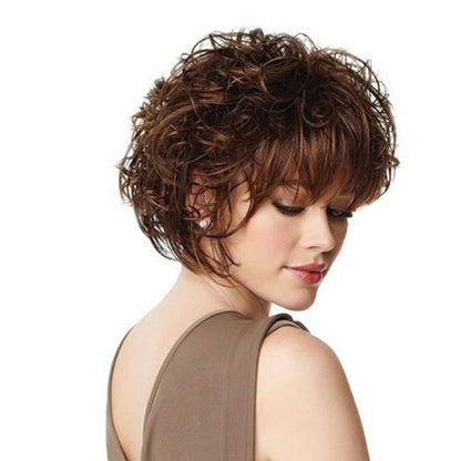Fashion lady short curly hair Realistic wig fluffy short hair wig-Brown