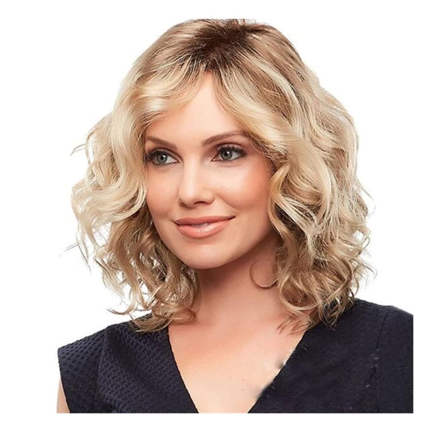 Wigs Shoulder Length Side Part Lace Front Short Wavy Hair Bob Wigs for Women，Golden Brown Gradient Breathable Wigs
