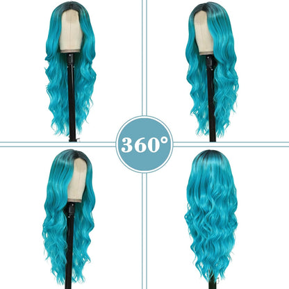 Long Ombre Wavy Wig for Women 26 Inch Middle Part Curly Wavy Wig