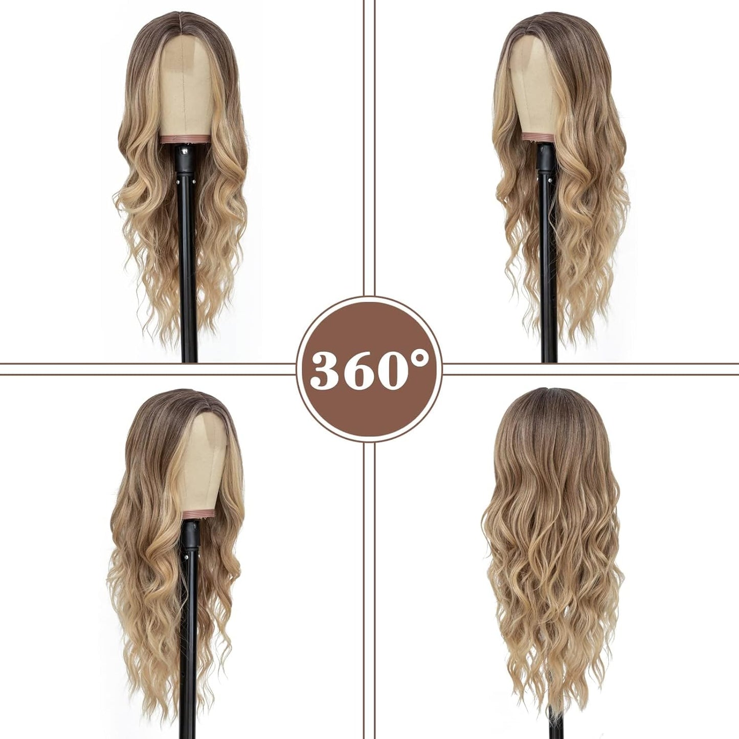 Long Ombre Wavy Wig for Women 26 Inch Middle Part Curly Wavy Wig