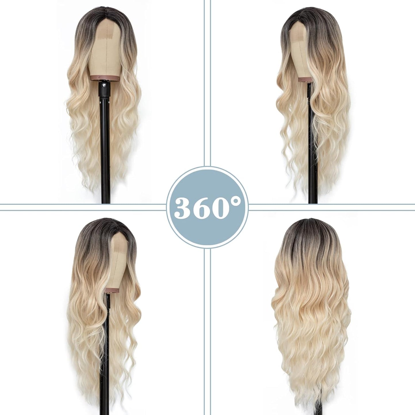 Long Ombre Wavy Wig for Women 26 Inch Middle Part Curly Wavy Wig