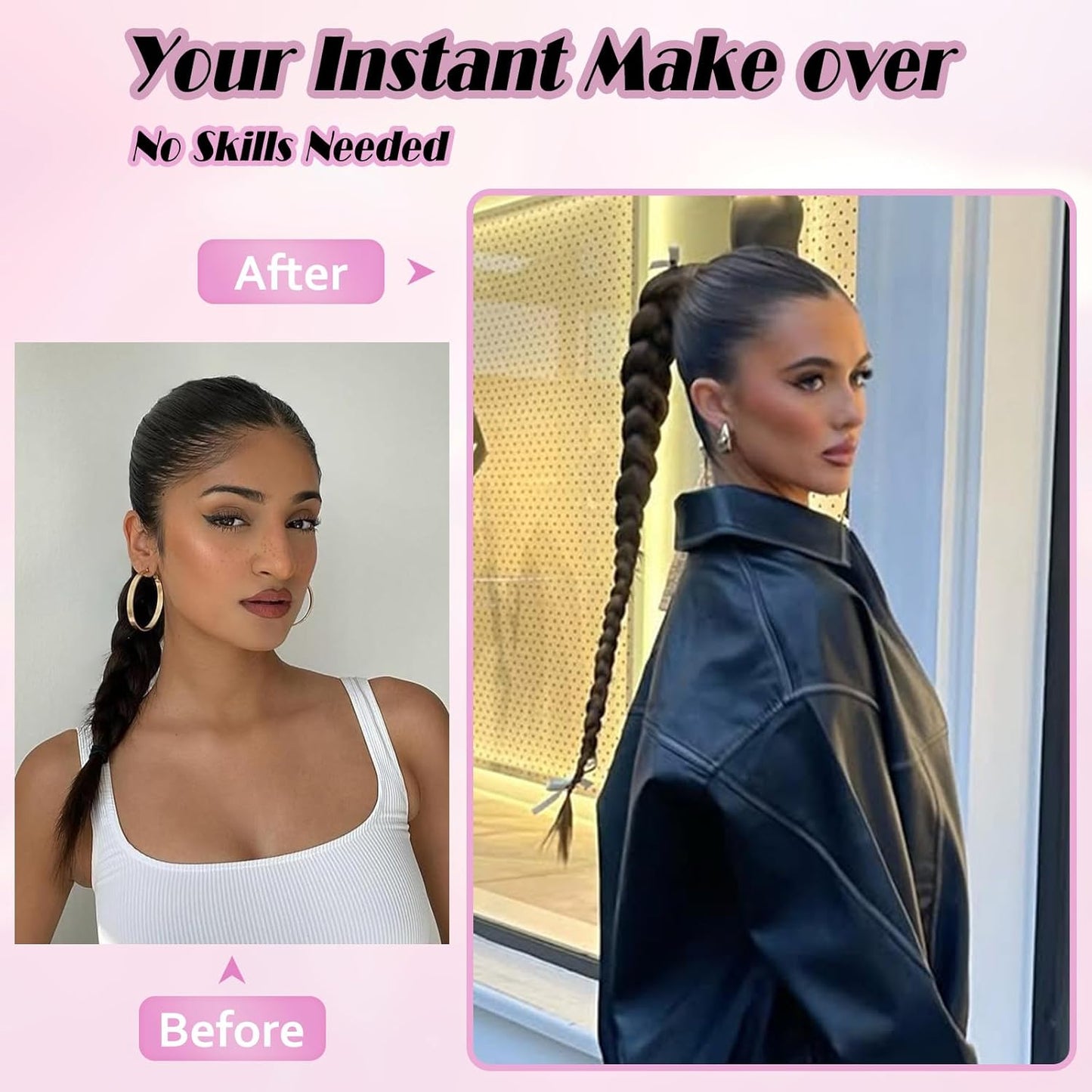 2PCS Long Braided Ponytail Extension with Hair Tie Fluffy Wrap Around DIY Wig