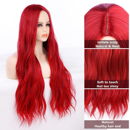 28 Inches Long Curly Wavy Red Wig Cosplay Wigs For Women-Red
