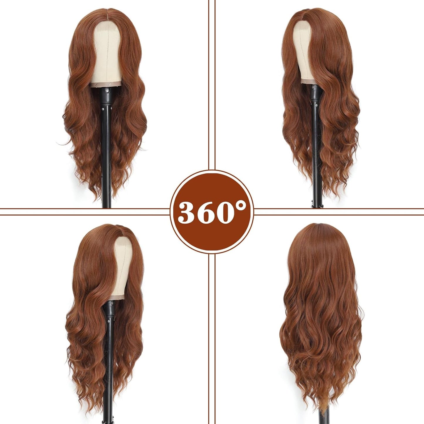 Long Ombre Wavy Wig for Women 26 Inch Middle Part Curly Wavy Wig