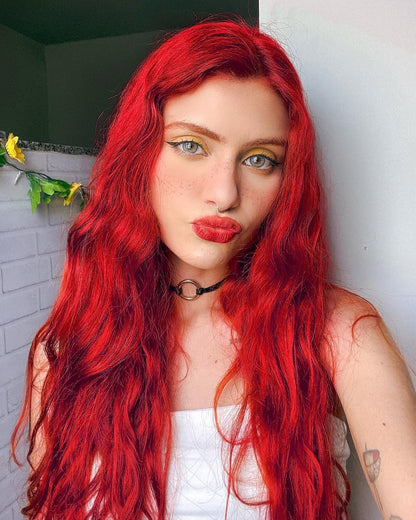 28 Inches Long Curly Wavy Red Wig Cosplay Wigs For Women-Red