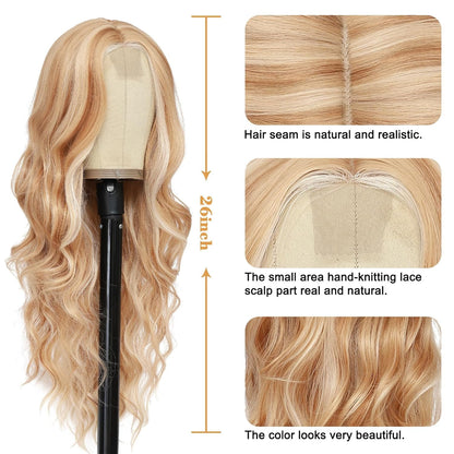 Long Ombre Wavy Wig for Women 26 Inch Middle Part Curly Wavy Wig