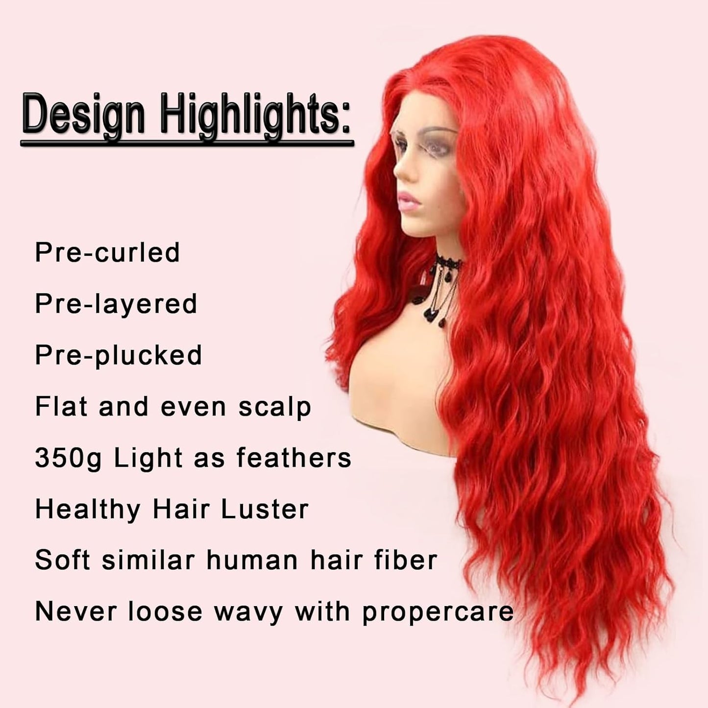 Bright Red Synthetic Lace Front Wig for Women