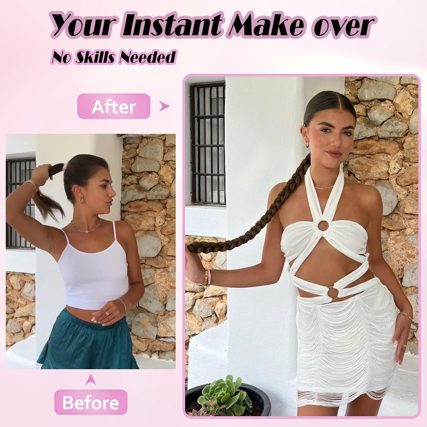 2PCS Long Braided Ponytail Extension with Hair Tie Fluffy Wrap Around DIY Wig