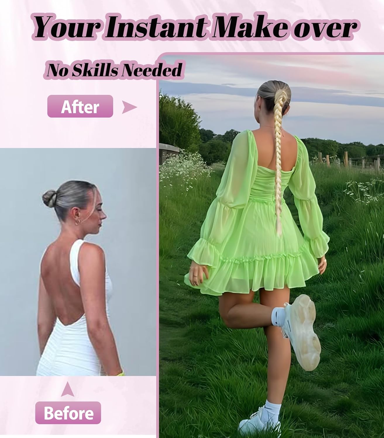 2PCS Long Braided Ponytail Extension with Hair Tie Fluffy Wrap Around DIY Wig