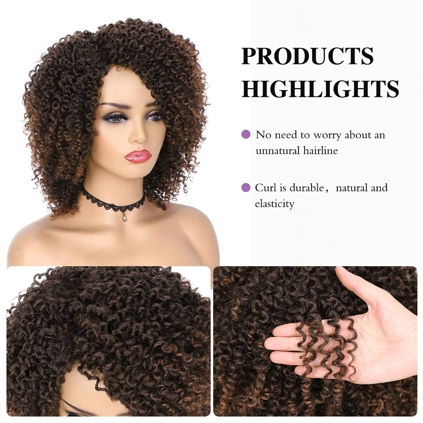 ✨ WIG SALE! ✨Buy two or more and get 15% OFF! 💥 Short Kinky Curly Wigs Side Part Afro Curly Wig