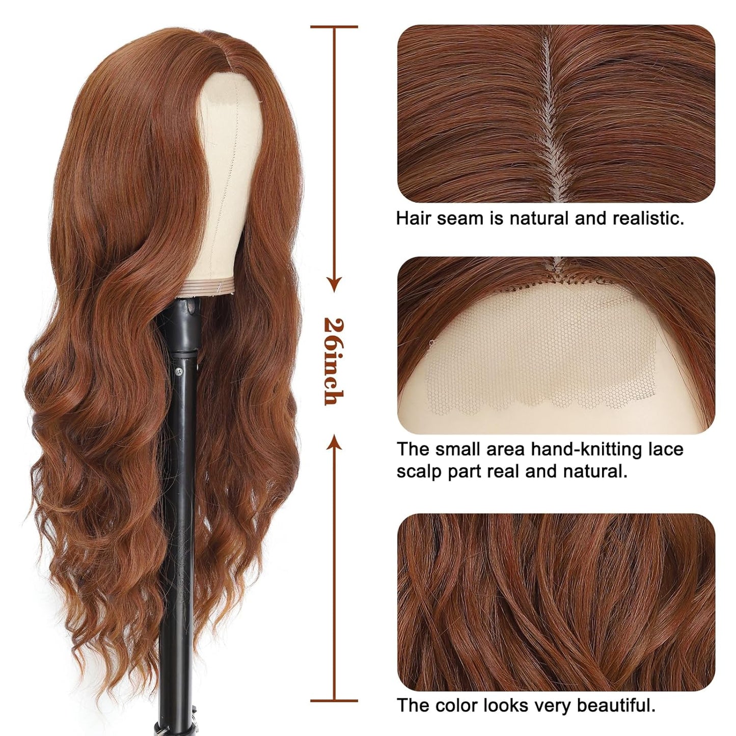 Long Ombre Wavy Wig for Women 26 Inch Middle Part Curly Wavy Wig