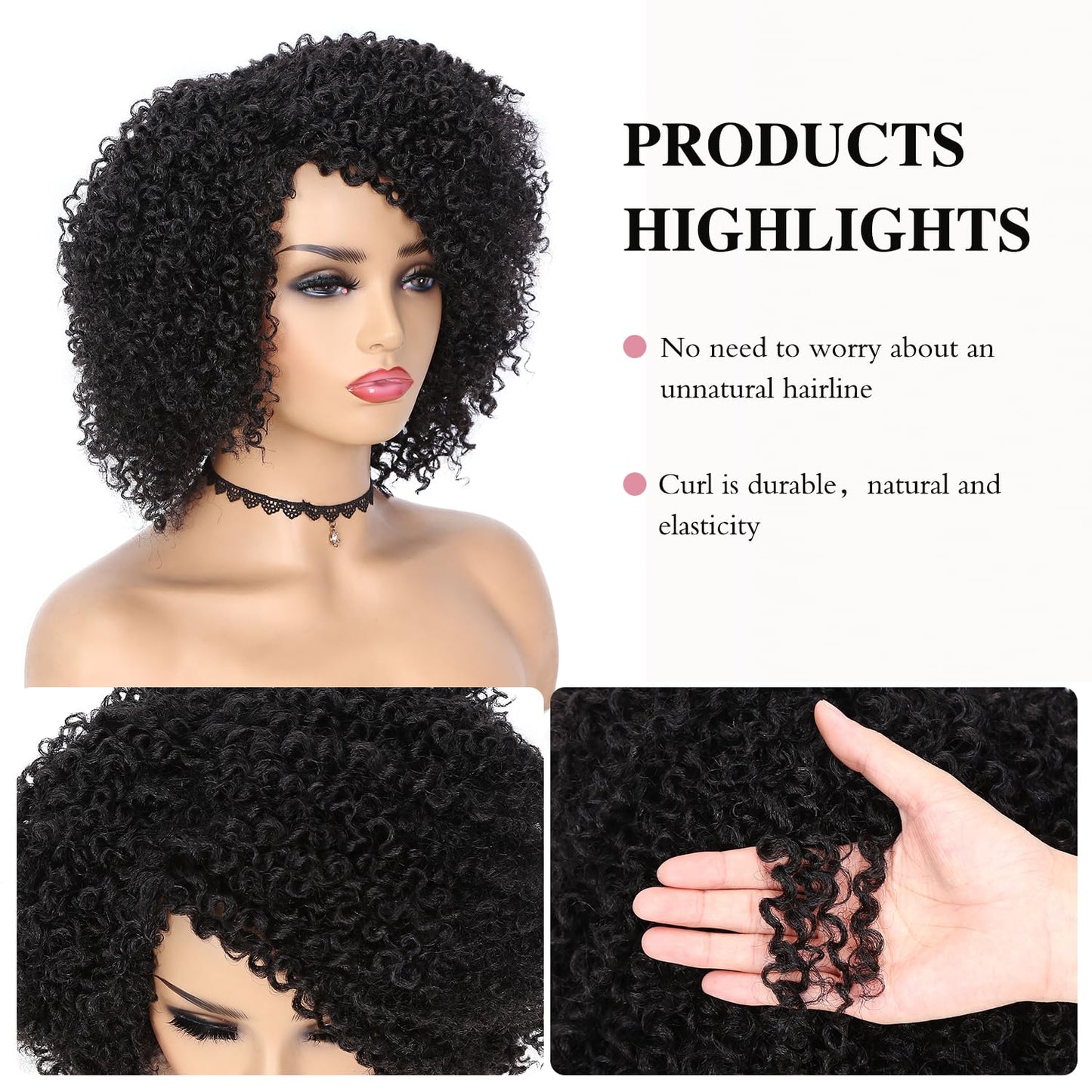 ✨ WIG SALE! ✨Buy two or more and get 15% OFF! 💥 Short Kinky Curly Wigs Side Part Afro Curly Wig