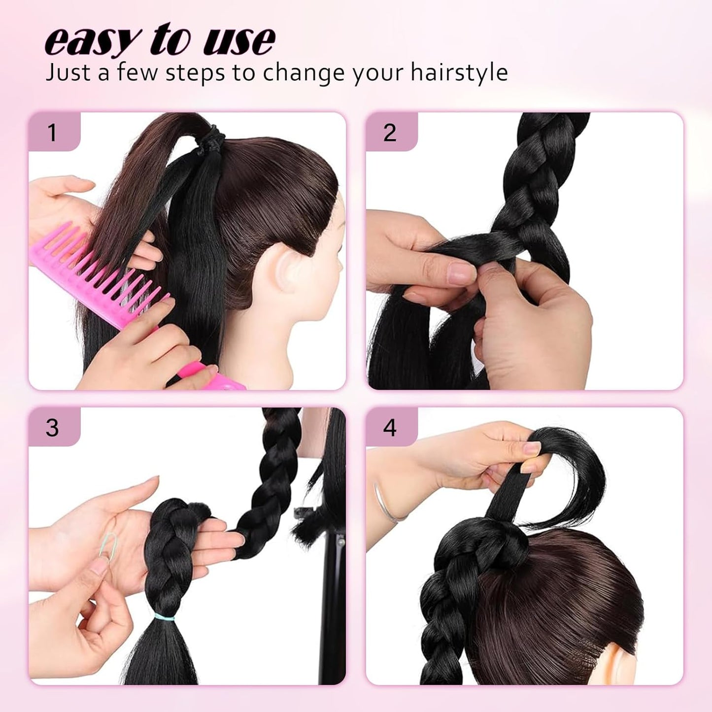 2PCS Long Braided Ponytail Extension with Hair Tie Fluffy Wrap Around DIY Wig