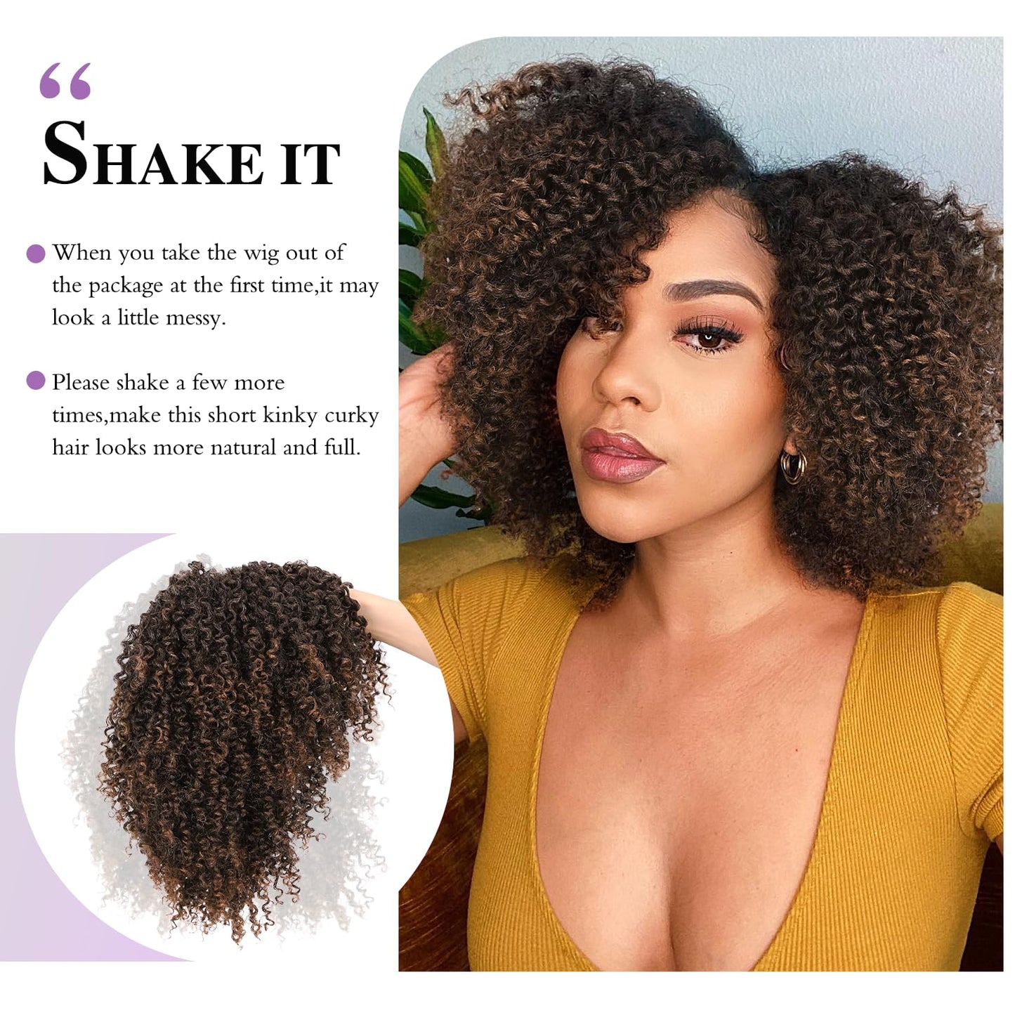 ✨ WIG SALE! ✨Buy two or more and get 15% OFF! 💥 Short Kinky Curly Wigs Side Part Afro Curly Wig