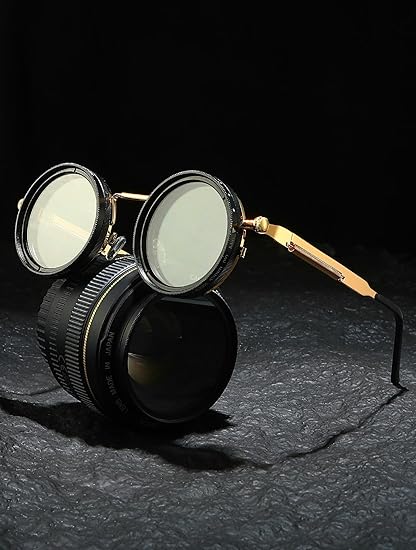 Adjustable Tint Sunglasses, 1-9 Gears Steampunk Retro Metal Round Polarized Glasses.
