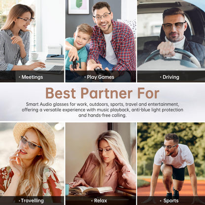 Smart Photochromic Bluetooth Audio Glasses - with Open Earphones and Voice Assistant