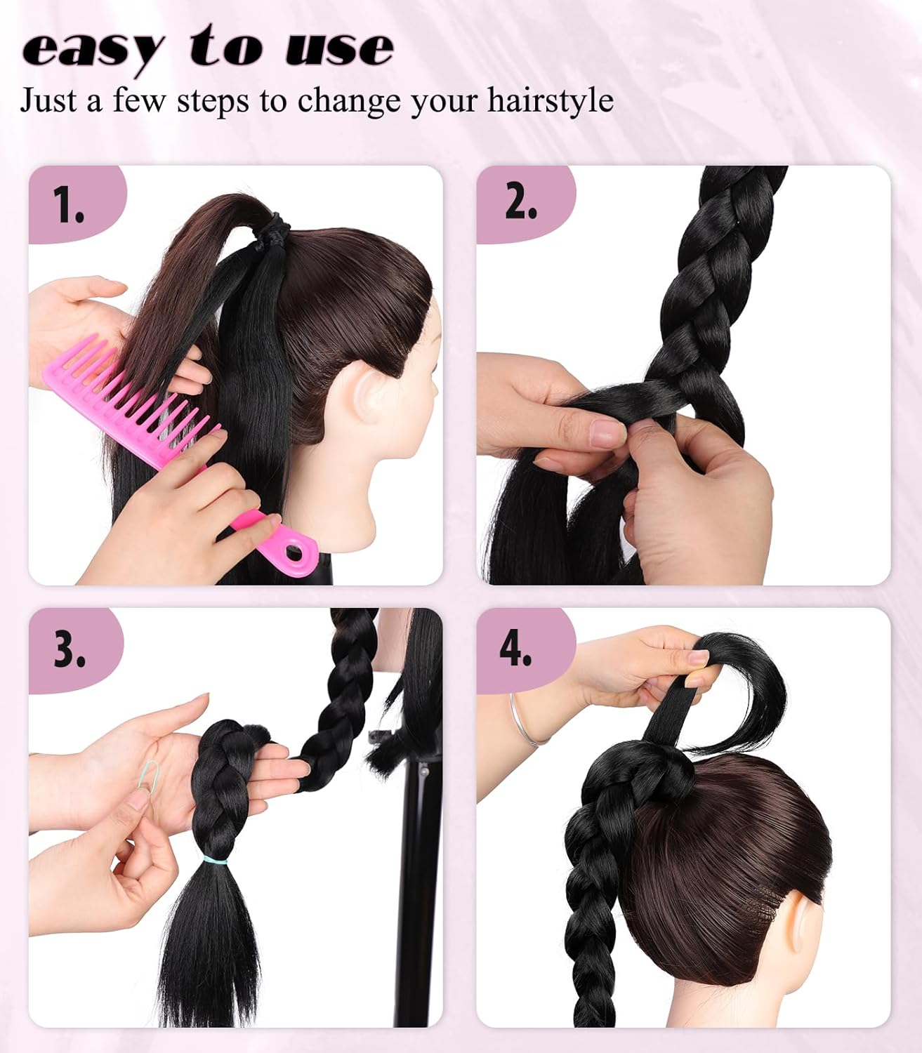 2PCS Long Braided Ponytail Extension with Hair Tie Fluffy Wrap Around DIY Wig