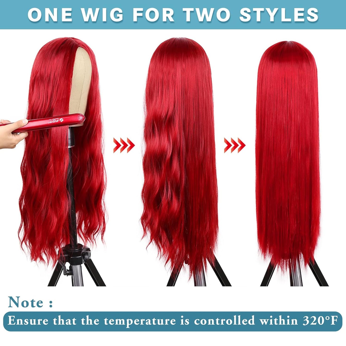 28 Inches Long Curly Wavy Red Wig Cosplay Wigs For Women-Red