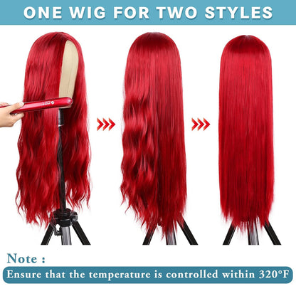 28 Inches Long Curly Wavy Red Wig Cosplay Wigs For Women-Red