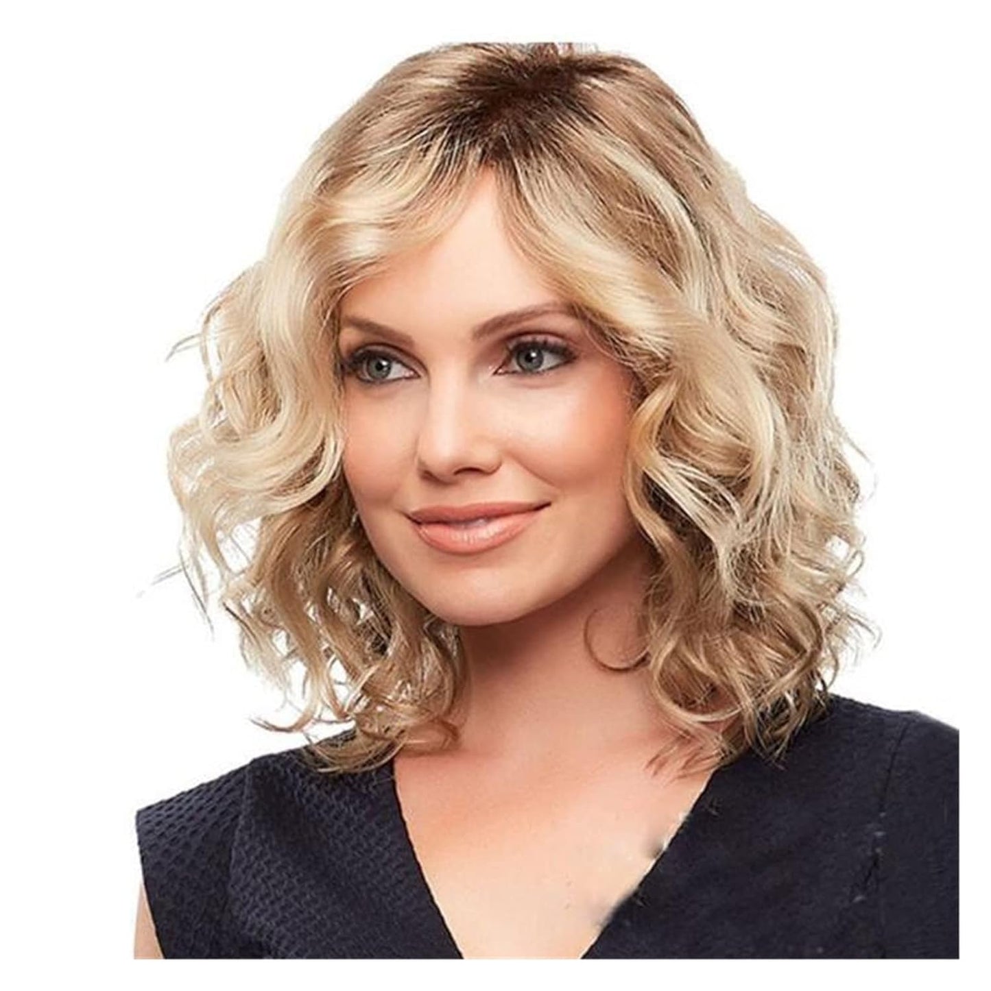 Wigs Shoulder Length Side Part Lace Front Short Wavy Hair Bob Wigs for Women，Golden Brown Gradient Breathable Wigs