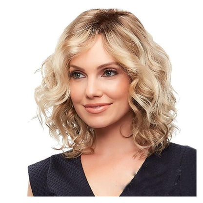 Wigs Shoulder Length Side Part Lace Front Short Wavy Hair Bob Wigs for Women，Golden Brown Gradient Breathable Wigs