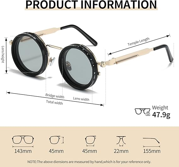 Adjustable Tint Sunglasses, 1-9 Gears Steampunk Retro Metal Round Polarized Glasses.