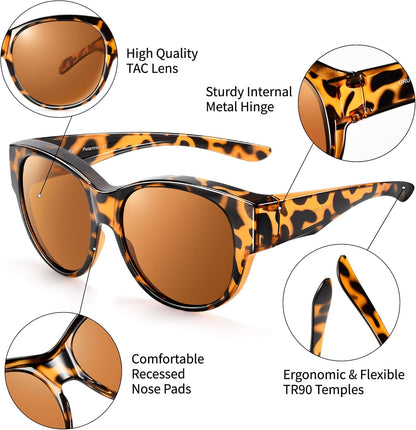 Sunglasses Fit Over Glasses for Women,Protection Sun Glasses Trendy Round Cat Eye.