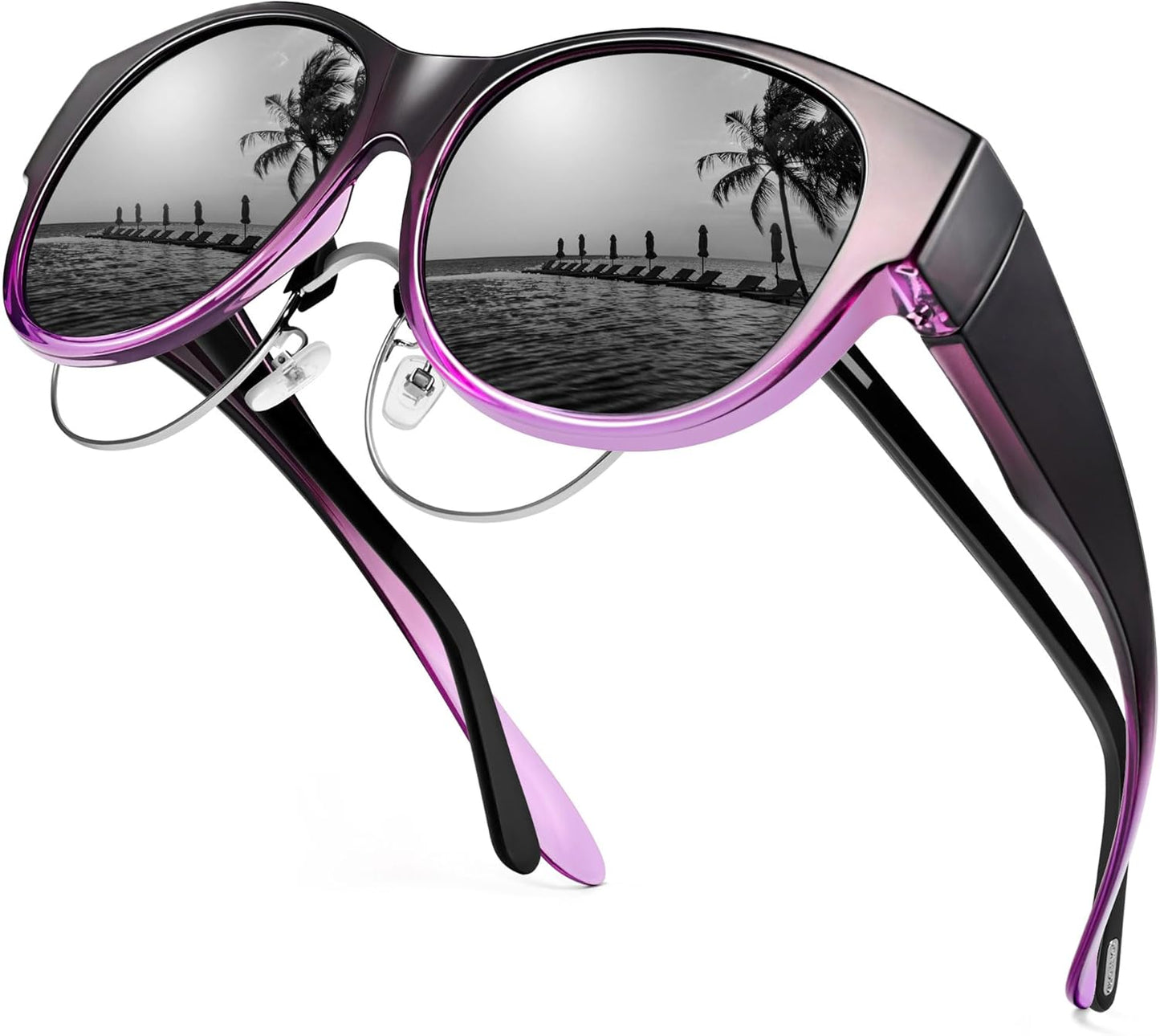 Sunglasses Fit Over Glasses for Women,Protection Sun Glasses Trendy Round Cat Eye.